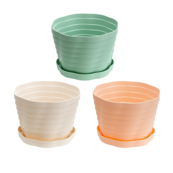 Bexikou 3 Pcs Plastic Planters Indoor Pots,Small Flower Seedlings Nursery Flower Pot with Pallet, Modern Decorative Gardening Containers