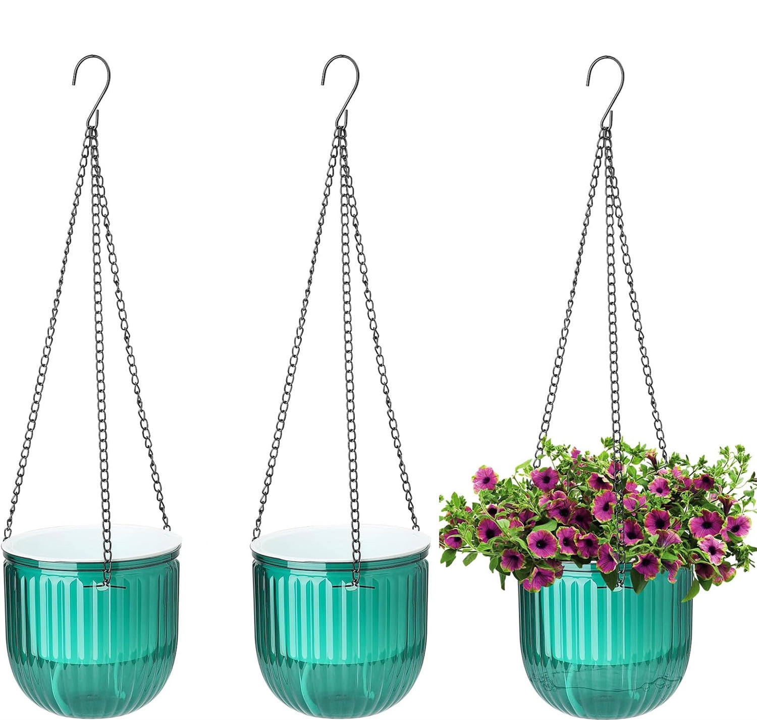 Bexikou 3 Pcs Self Watering Hanging Planters Indoor,4.5'' Hanging Flower Pots Hanging Baskets Outdoor Hanging Plant Pot with Chains Drainage Holes for Garden Home