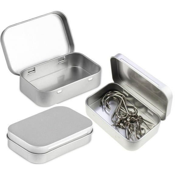 Bexikou 3Pcs Tins Containers,Metal Rectangular Tin Cans,Portable Empty Hinged Household Storage Box with Lid for Candy Key Earrings (Silver)