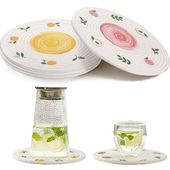 Bexikou 4 Pack 12 Inch Round Woven Placemats, Cotton Placemats Round Braided Tablemats Insulation Pads Non-Slip Handmade Place Mats for Cooking, Dining, Decoration