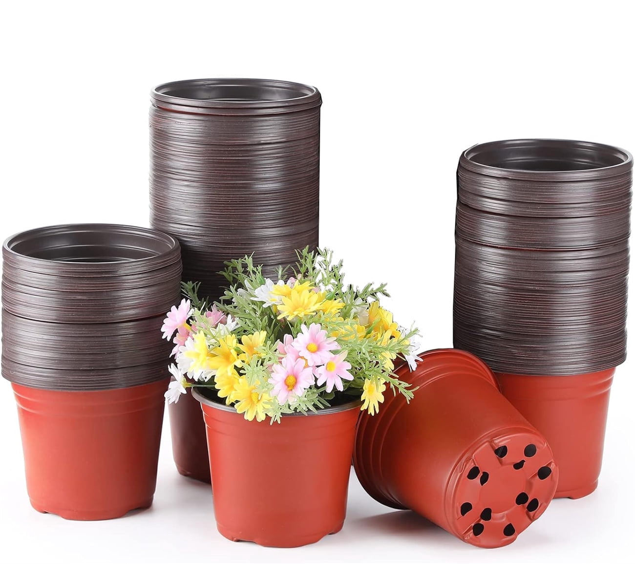 Bexikou 50 Pieces 6 Inch Plastic Plants Nursery Pot,Seed Starting Pots Plastic Pots,Seed Germinating Plant Pots for Plants Succulents Seedlings Cuttings Transplanting (Brown)