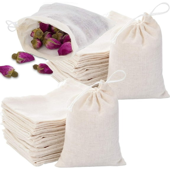 Bexikou 50 Pieces Cotton Muslin Bags,Muslin Drawstring Bags Sachet Bag Multipurpose Drawstring Bags for Tea Jewelry Wedding Party Favors Storage