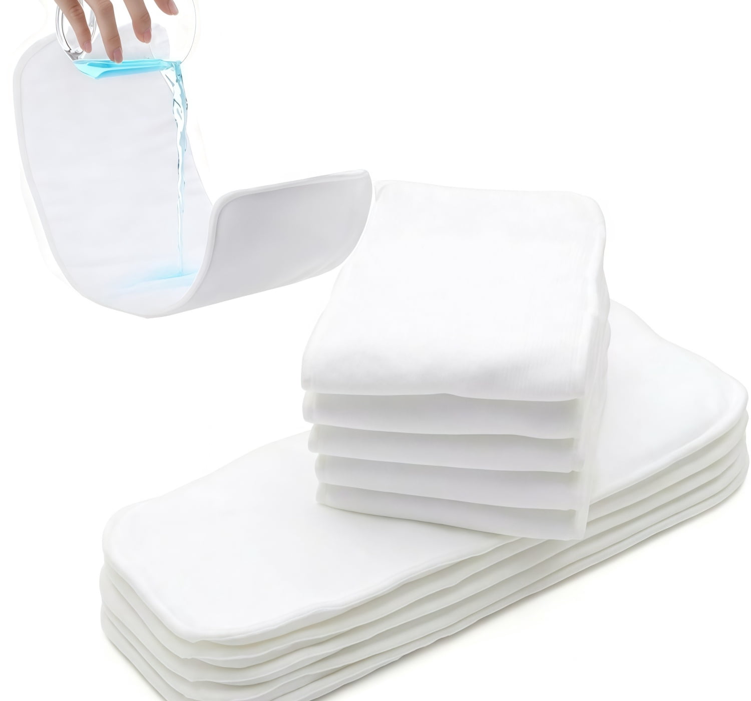 Bexikou 6 Pack 4-Layer Super Absorbent Cloth Diaper Inserts, Leak-Proof Microfiber Liners, Reusable Overnight Inserts for Baby Newborn Cloth Diapers (White)