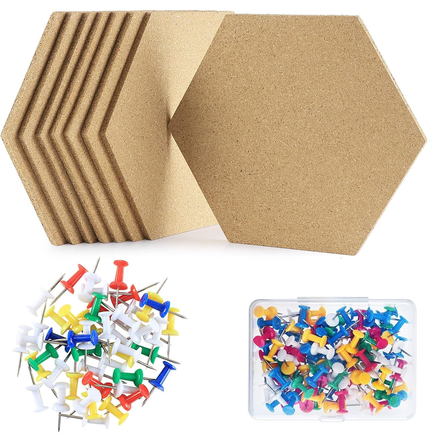 Bexikou 6 Pack Cork Board Hexagon Bulletin Boards Cork Tiles,Self-Adhesive Corkboards with Push Pins,Decorative Display Boards for Wall Home School Office
