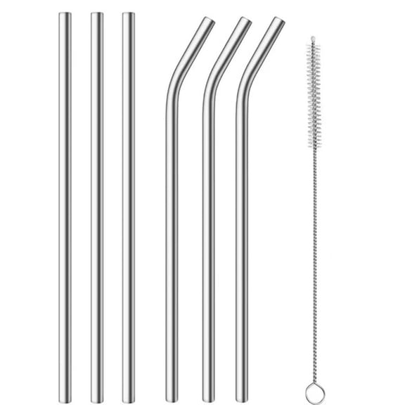 Metal Straws for 40oz Tumblers,6 Pack Stainless Steel Straws,Replacement Straw Fit for Cup 40 oz,0.39'' Wide 12'' Long ReusableTravel Cup Straws with 1 Cleaning Brush, 3 Straight 3 Bent Metal Straws