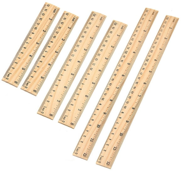 Bexikou 6 Pack Wood Ruler,Wood Measuring Scale Ruler Student Rulers Wooden Rulers Office Ruler Measuring Ruler, 3 Scale (15cm,20cm and 30 cm)