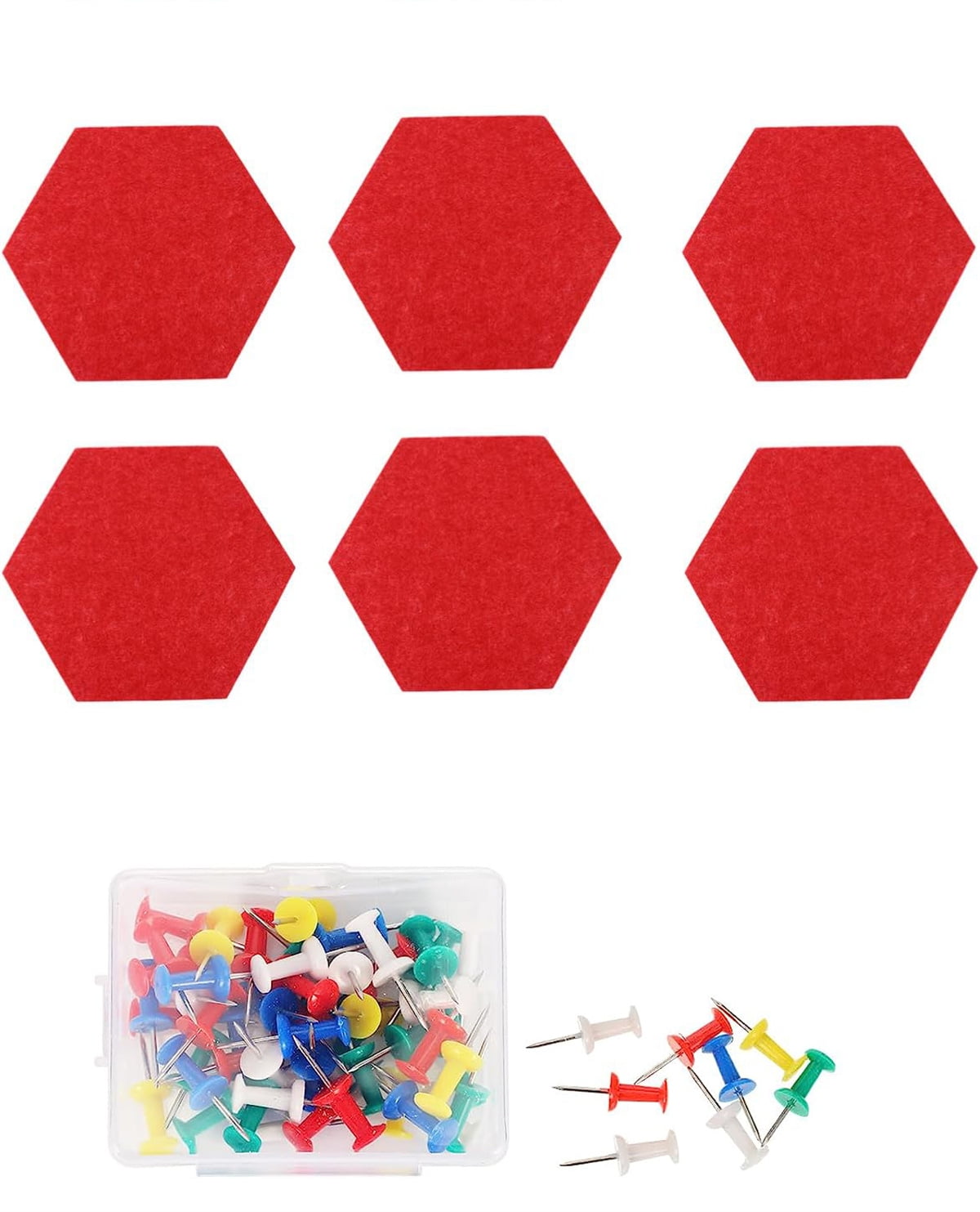 Bexikou 6 Pcs Felt Hexagon Wood Bulletin Board for Walls with 200 Pushpins,Lightweight Self Adhesive Felt Pin Cork Board Tiles for Display Paste Notes Photos Memos Wall Office Decor,Red