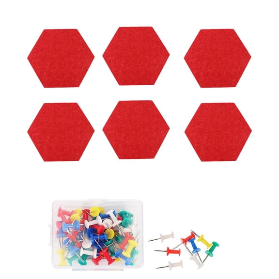 Bexikou 6 Pcs Felt Hexagon Wood Bulletin Board for Walls with 200 Pushpins,Lightweight Self Adhesive Felt Pin Cork Board Tiles for Display Paste Notes Photos Memos Wall Office Decor,Red