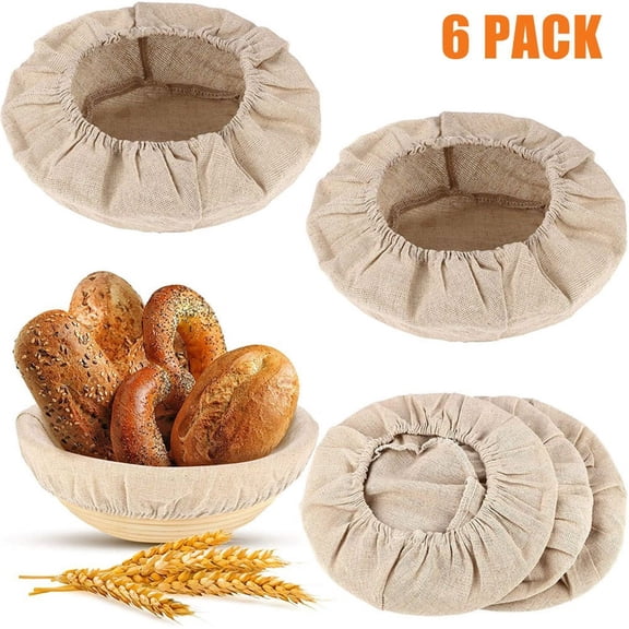 Bexikou 6Pcs Bread Proofing Basket Cloth,Rattan Baking Dough Basket Cover Liner,Banneton Proofing Cloth,Fermentation Basket Linen Liner for Baking Supplies (Round 23cm)