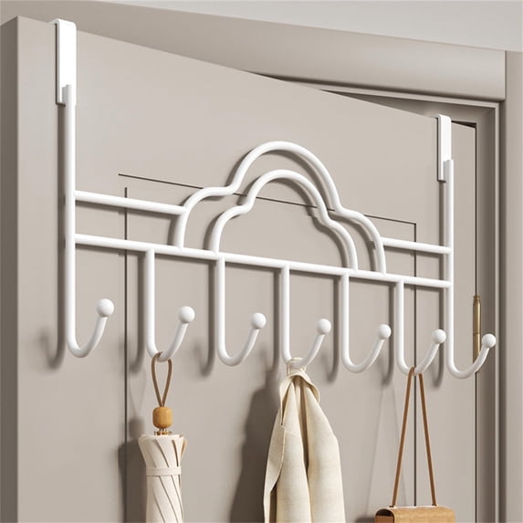 Bexikou 7-Hook Over The Door Hanger, White Metal Towel Coat Hook, Decorative Wall Hook for Bag/Robe/Bathroom/Bedroom