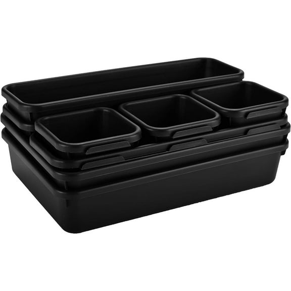 Bexikou 8 Pack Office Desk Separators Storage Box,Desk Drawer Organiser Trays with 3 Size Plastic Storage Boxes Plastic Draw Divider Make-up Organiser for Kitchen Bedroom Office
