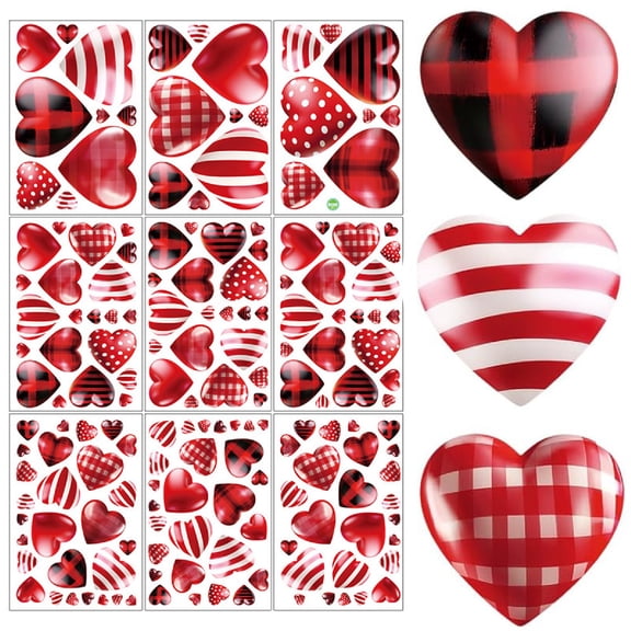 Bexikou 9 Sheets Valentines Day Window Clings Decor,Valentines Day Decorations, Red Heart Stickers for Home, Office, Classroom, Heart Shaped Static Window Stickers for Valentines Day Decor