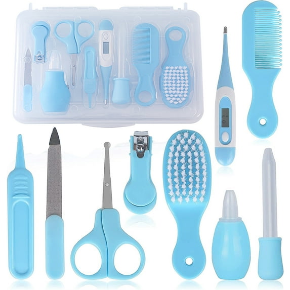 Bexikou Baby Healthcare and Grooming Kit,Newborn Essentials Nursery Care Set with Toothbrush Nail Clipper File Nose Cleaner Nasal Aspirator -9 in 1 Baby Item for Infant Toddlers(Blue)