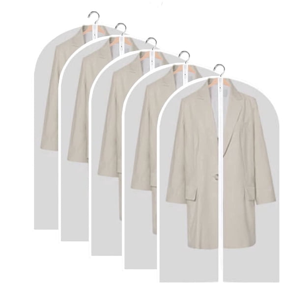 Bexikou Clear Garment Bags, 5 Pack 24'' x 47'' Hanging Zipper Clothes Storage Bags, Waterproof Dust Proof Plastic Garment Dust Covers for Suit, Sweaters, Travel, Laundry, Wardrobe & Closet Organizati