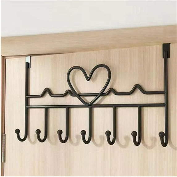 Bexikou Over The Door Hooks,Over The Door Hanger Towel Rack Coat Rack with 7 Hooks,Decorative Hanging Storage Rack Organizers for Hat, Clothes, Bedroom, Bathroom-Black(Black)