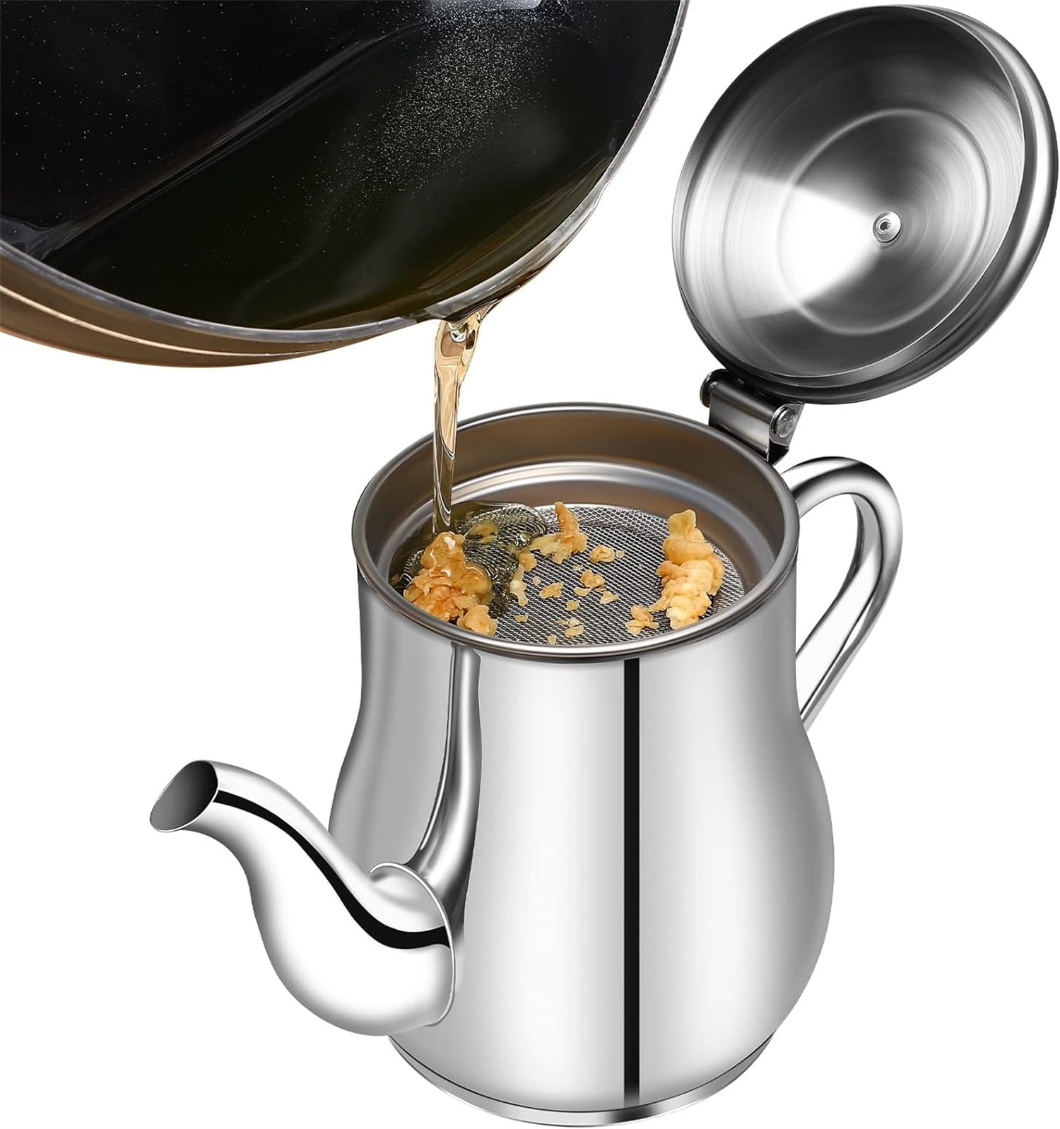 Bexikou Long Spout Bacon Grease Container,Oil Grease Can with Lid ...