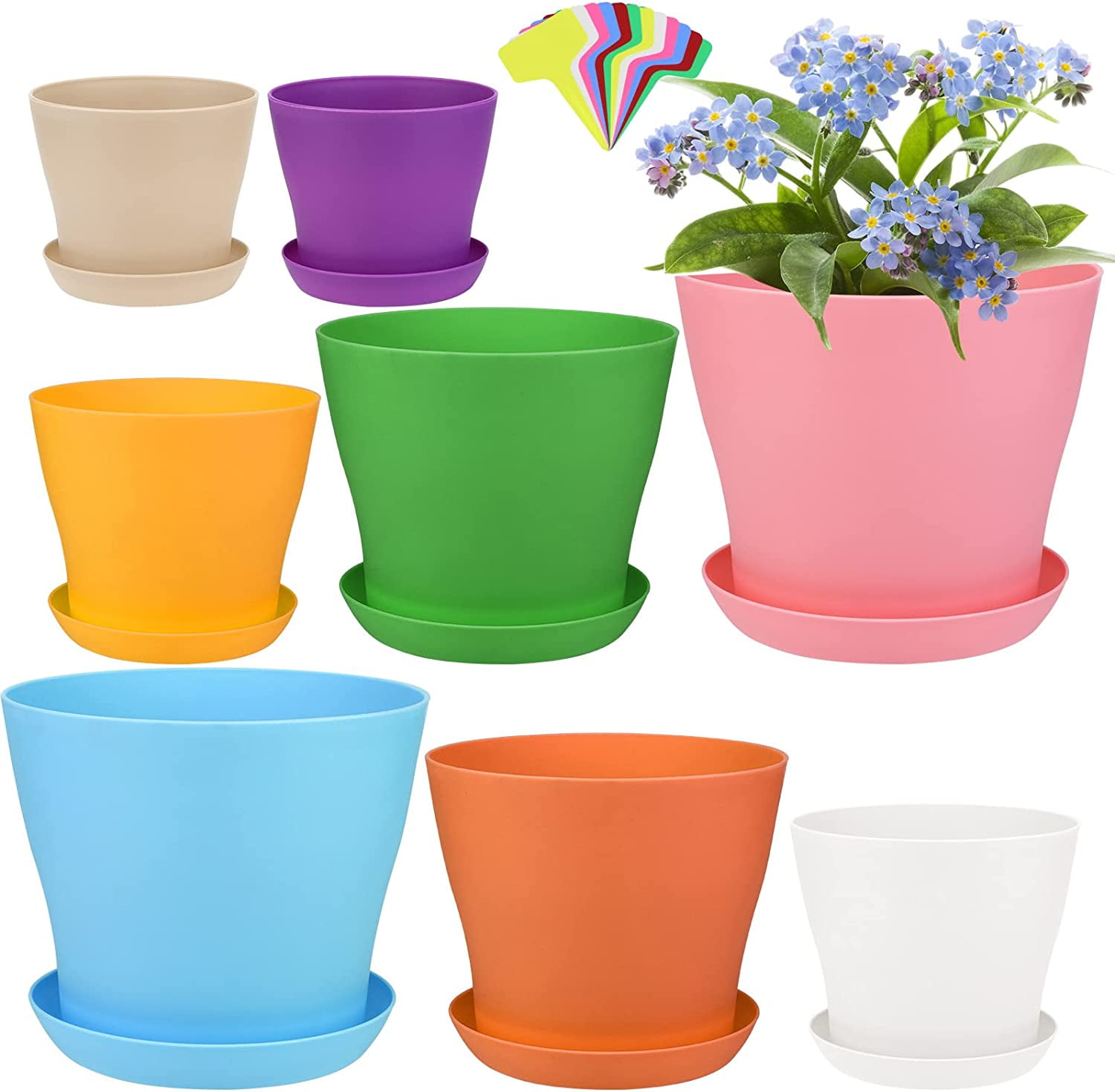 Bexikou Plant Pots, 8 Pack Plastic Flower Pots Outdoor Garden Planters