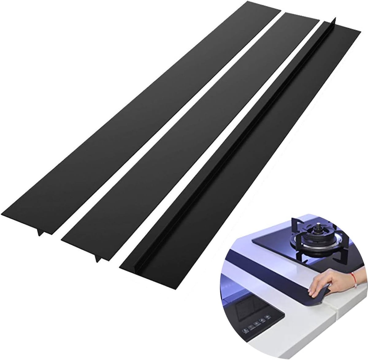 Bexikou Silicone Stove Gap Covers (6 Pack),Silicone Stove Counter Gap Covers,Heat Resistant Oven Gap Filler, Anti-Stain Countertop Gap Fillers, Easy to Clean (21 Inches, Black)