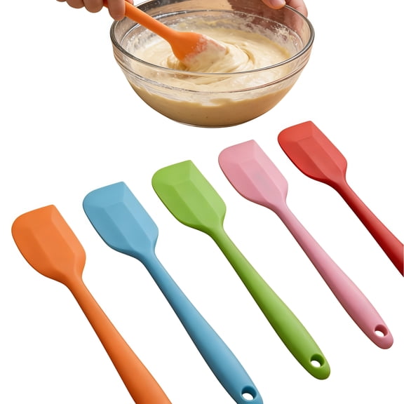 5-Piece Small Silicone Spatula Set by GIXUSIL: 8.5 inch Heat Resistant & Non-Scratch for Baking & Cooking. Flexible Scraper for Nonstick Pans, Bowls & Jars