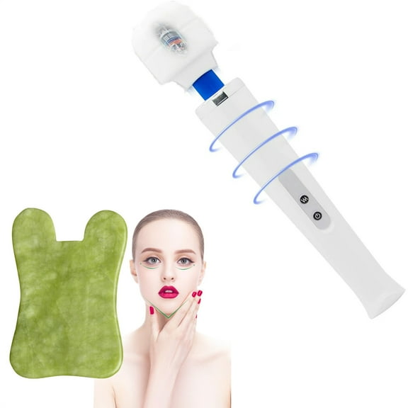Bexikou USB Rechargeable Wand Massager and Jade Gua Sha Scraping Massage Tool , Personal Massager with 10 Vibrating Patterns Body Massager for Face,Neck, Body Muscle Relaxing and Relieve, White