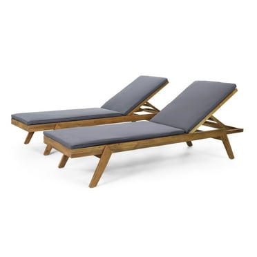 Bexley Acacia Wood Outdoor Chaise Lounge with Water Resistant Cushions, Set of 2, Teak and Dark Gray