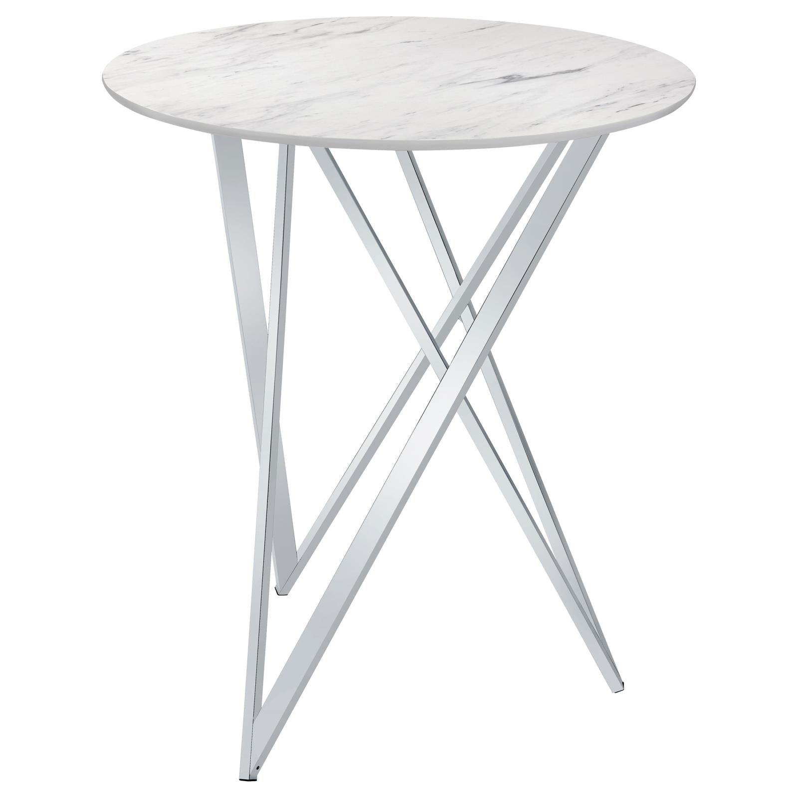 Round White Faux Marble Bar Height Table with Metal Base