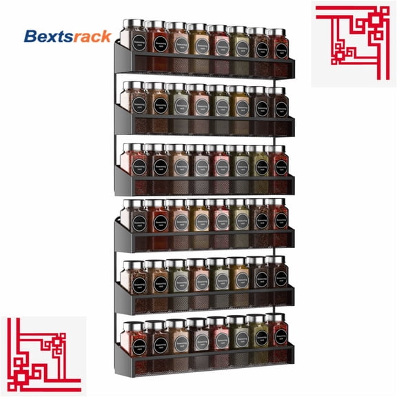 Bextsrack 2 Pieces 3 Layers Over the Door Spice Rack for Kitchen-Black