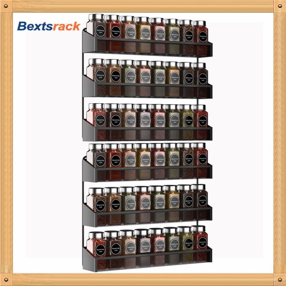 Bextsrack 2 Pieces 3 Tiers Over the Door Spice Rack in Home-Black
