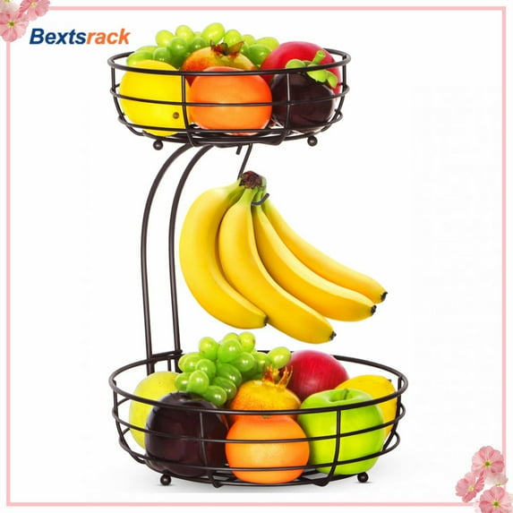 Bextsrack 2 Tier Disassembly Fruit Bowl with Banana Holders for Countertop in home,Bronze