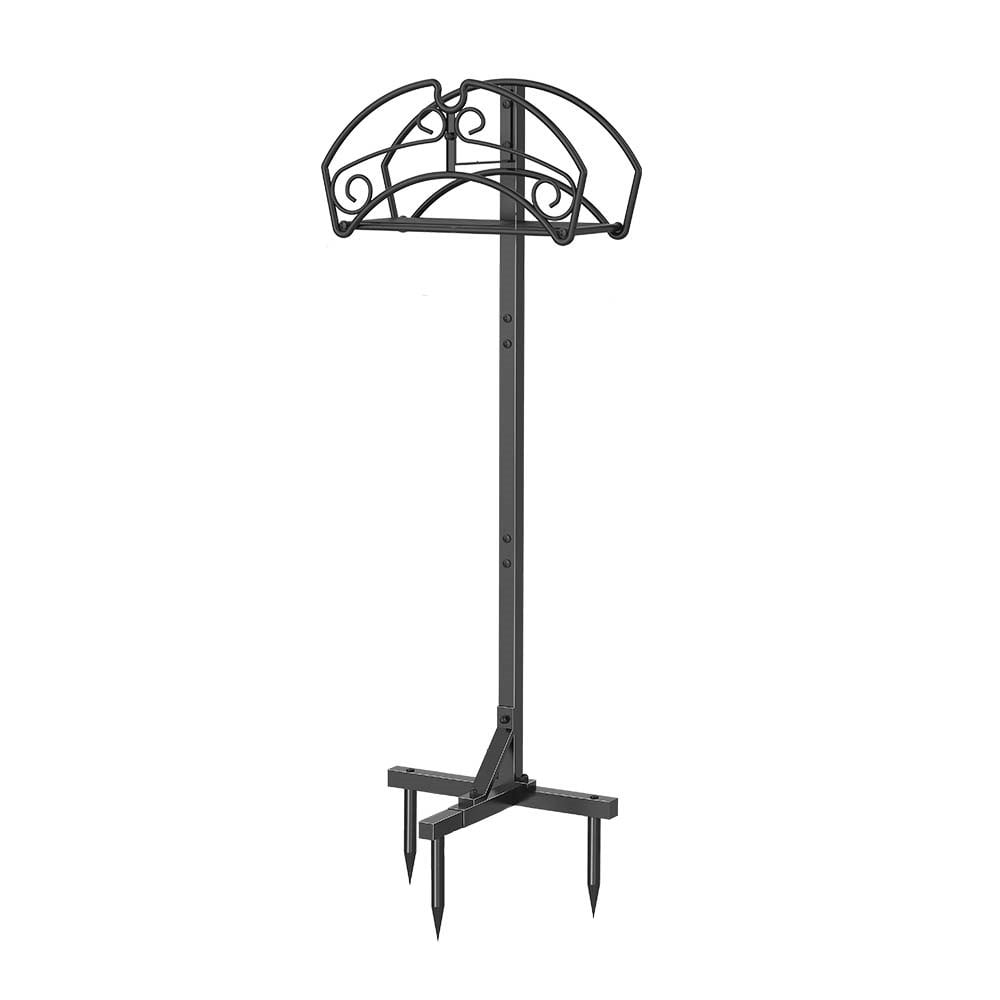 Bextsrack Garden Hose Holder Freestanding, Water Hose Stand Stake for Outside, Floral Decorative Metal Hose Hanger Rack with 3 Anchor Points for Outdoor Yard Lawn Black