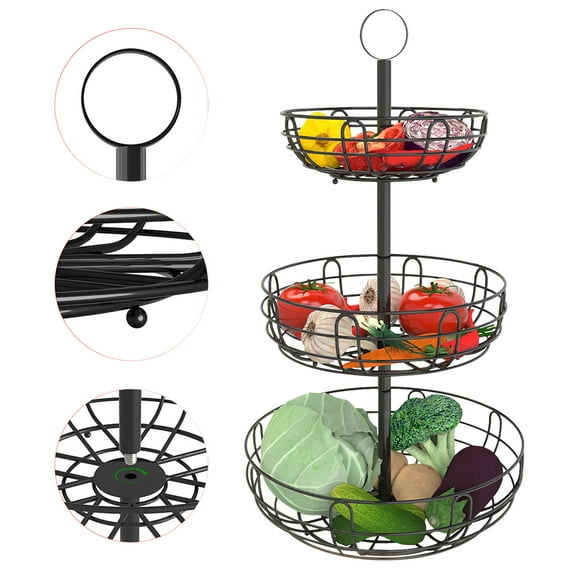 Bextsrack Metal Fruit Basket-, 3 Tier Kitchen Storage for Vegetables, Produce, and Counter Decor