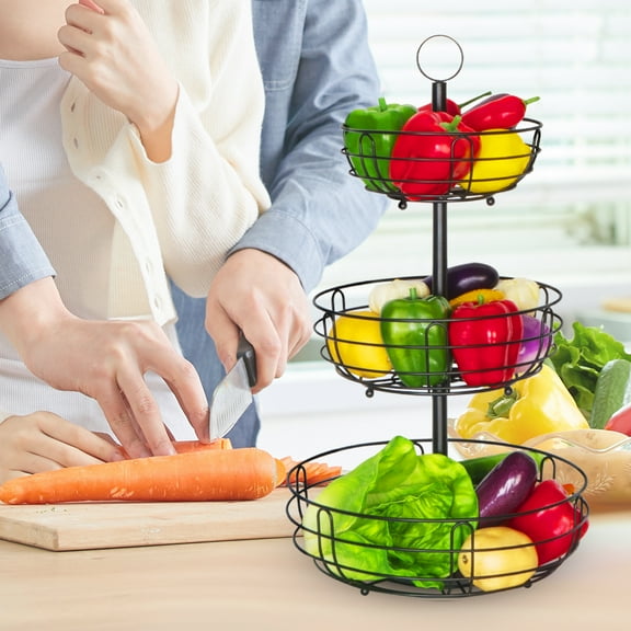 Bextsrack Metal Fruit Basket-, 3 Tier Kitchen Storage for Vegetables, Produce, Counter Decor