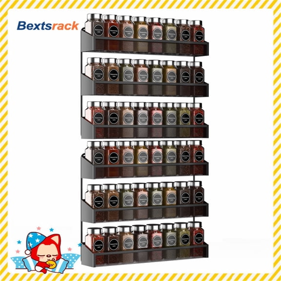 Bextsrack Set of 2 3 Tiers Spice Racks for Walls for Kitchen-Black
