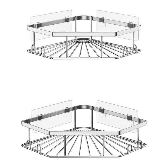 Bextsrack Shower Caddy 2 Pack, Adhesive Shower Organizer for Bathroom Storage&Kitchen, No Drilling, Rustproof Stainless Steel Bathroom Organizer, Bathroom Shower Shelves for Inside Shower Rack Silver