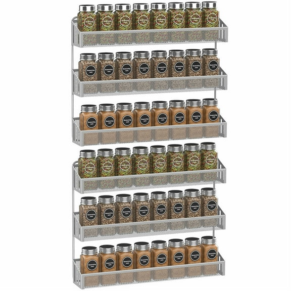 Bextsrack Spice Rack 2pcs Freestanding or Wall Mounted Storage Rack Hanging Shelf for Kitchen Cabinet, Cupboard, Pantry Door or Bathroom Shower Cosmetic,Silver