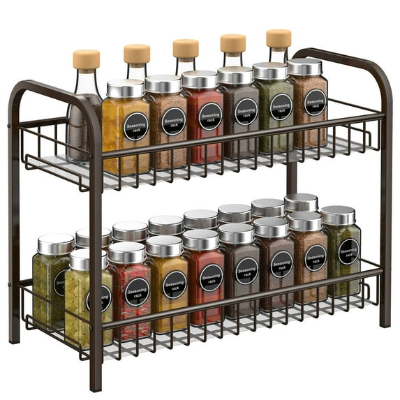 Bextsrack Spice Rack for Cabinet Countertop, 2 Tier Freestanding Metal Kitchen Storage with Shelf Liner for Kitchen Cabinet Bathroom Pantry Office