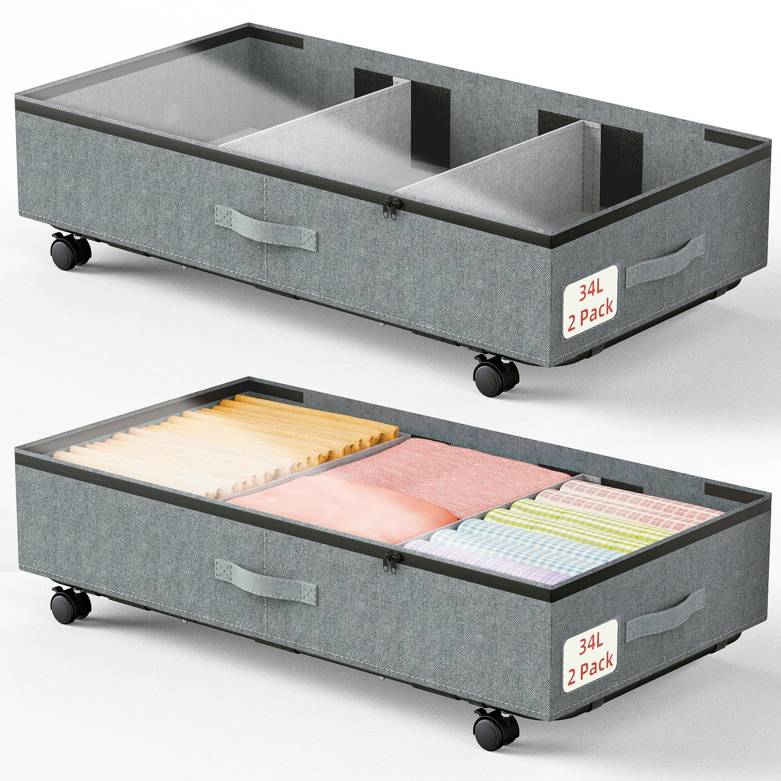 Bextsrack Under Bed Storage with Wheels, 2 Pack Under Bed Storage