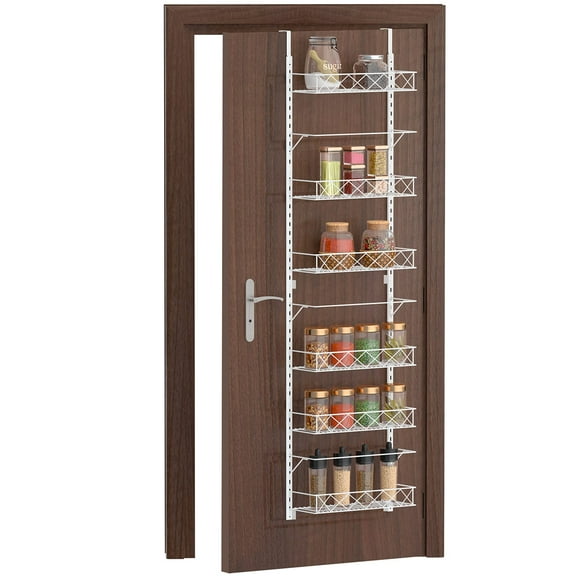 Bextsrack Wall Mount Spice Rack Organizer Adjustable 6 Baskets Closet Organizer Hanging Spice Space Saver in Home-White