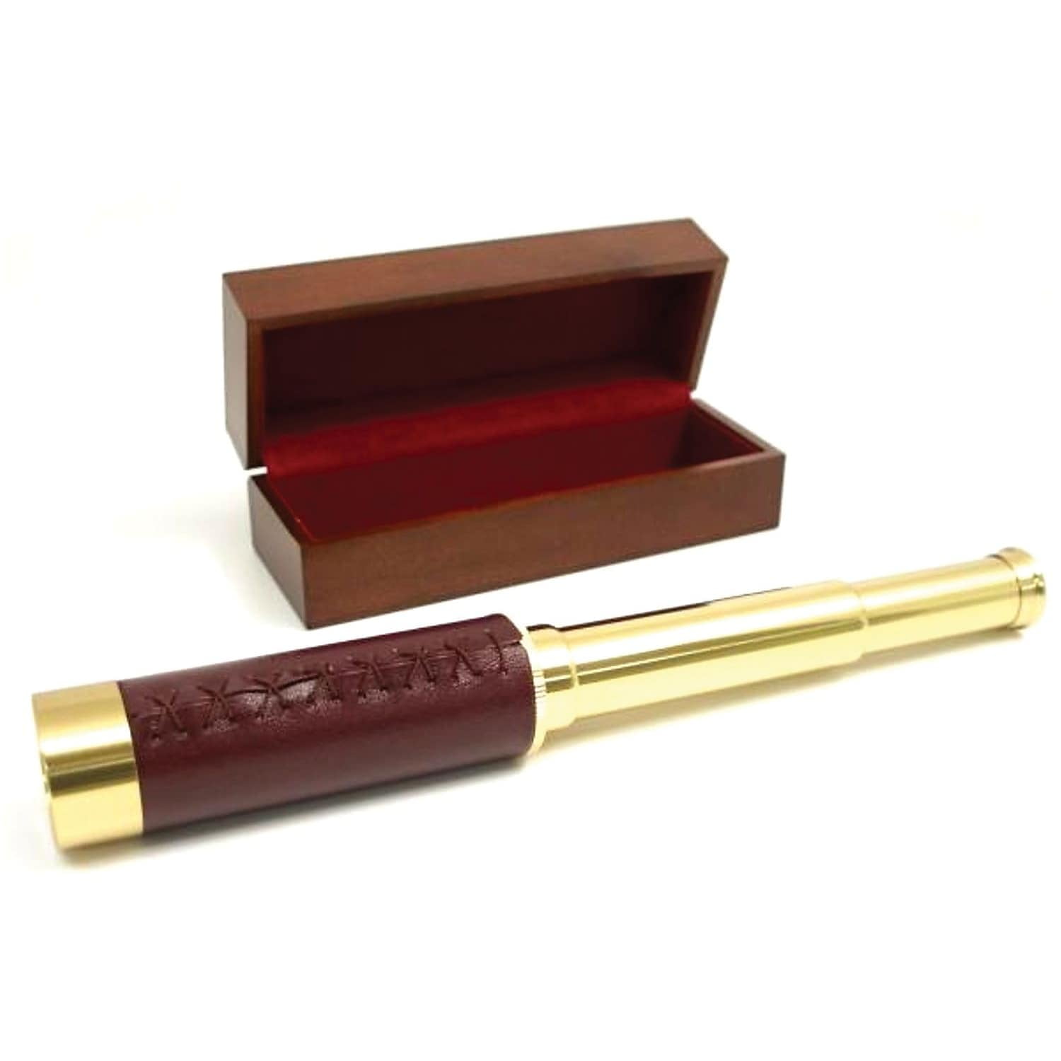 Brass Telescope with Leather Trim and Wood Box