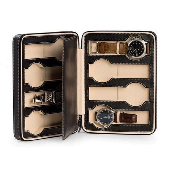 Bey-Berk 8-Watch Storage | Travel Case | Black Leather | BB592BLK