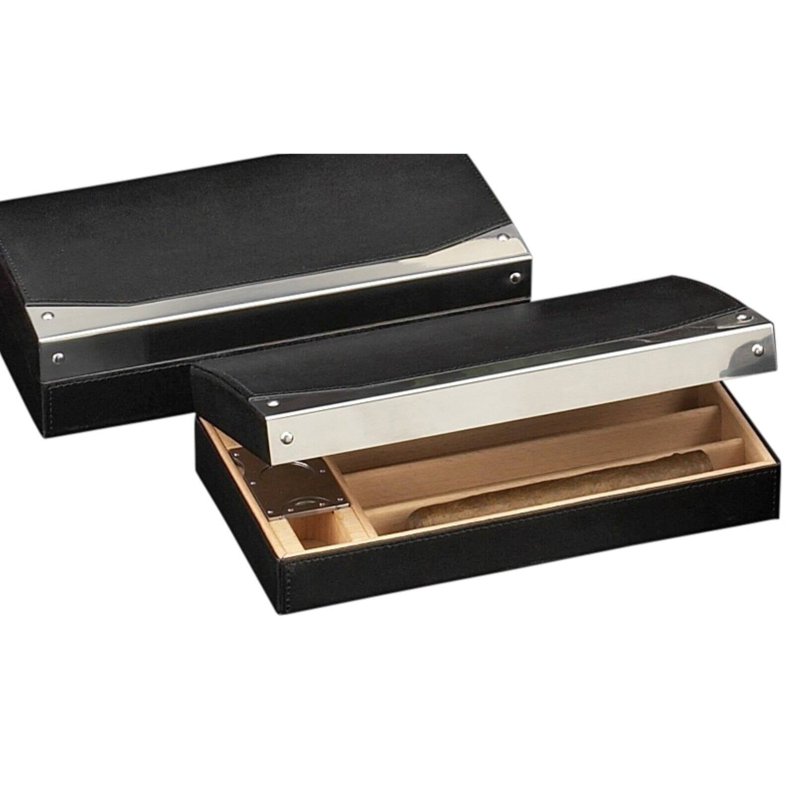 Bey-Berk Black Leather Humidor Gift Set