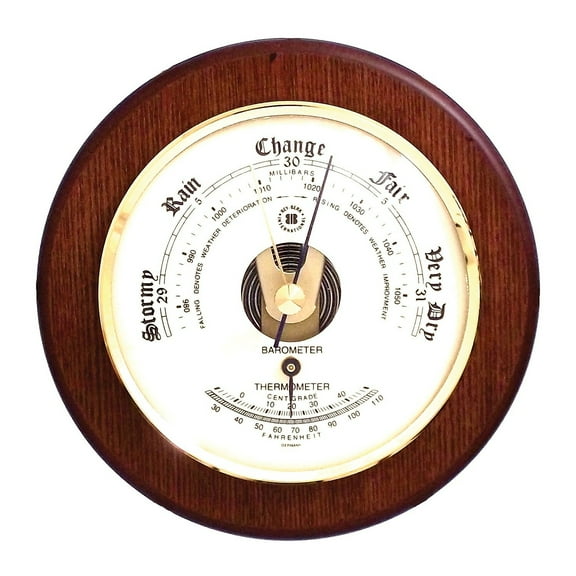 Bey-Berk Brass and Cherry Wood Indoor Barometer/Thermometer (WS070)
