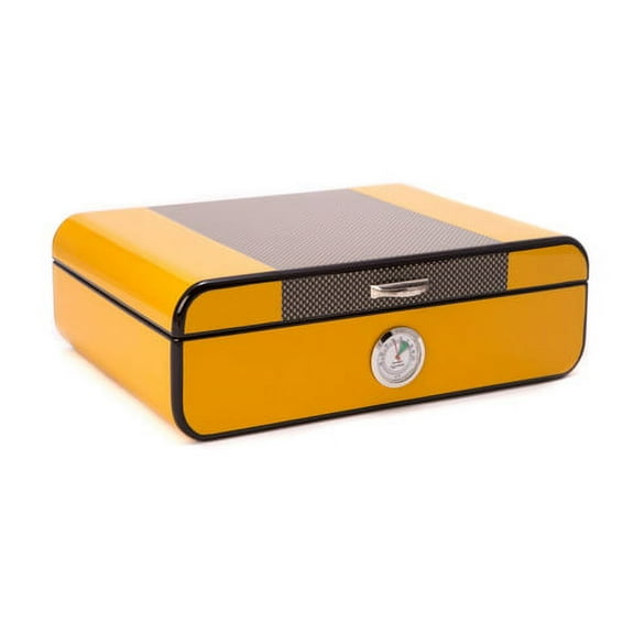 Bey-Berk Carbon Fiber and Yellow 25 Cigar Humidor