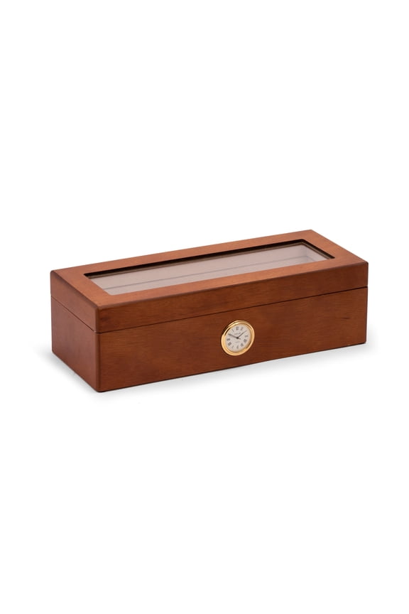 Bey Berk Cherry Wood Four Watch Box w/ Quartz Movement Clock