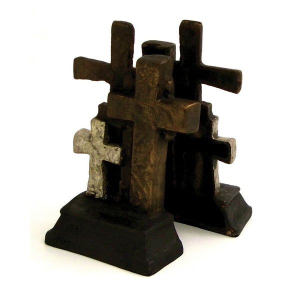 Bey-Berk Cross 4.25" Cast Metal Bookends Bronze (R10Z)