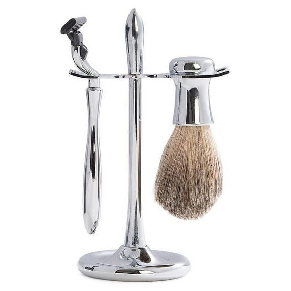 Bey-Berk International BB09 Mach3 Razor & Pure Badger Brush on Chrome Stand, Silver