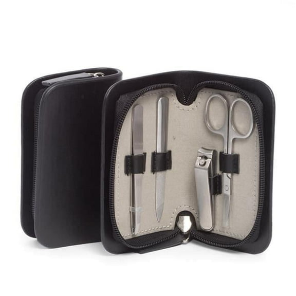 Bey-Berk International BB106B 4 Piece Manicure Set - Black Leather Case