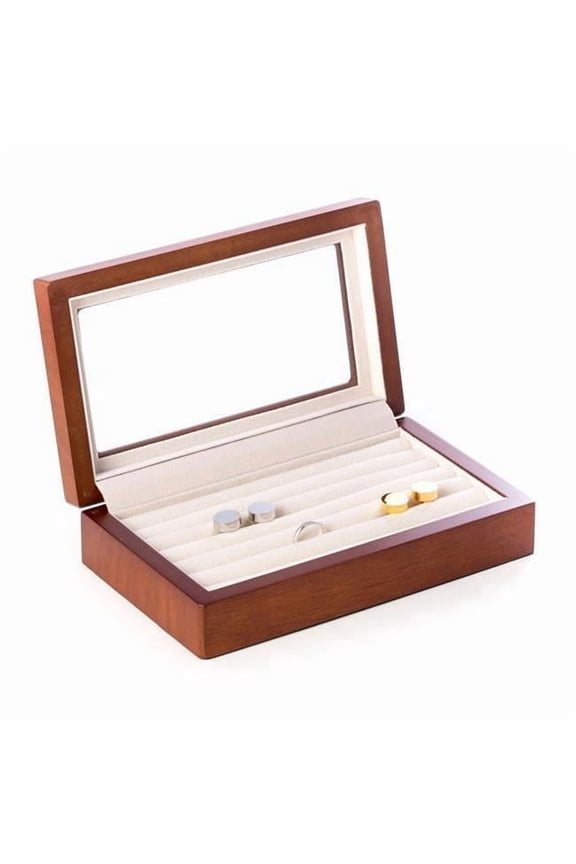 International BB625BRW Cherry Black Wood Cufflink Box - Brown