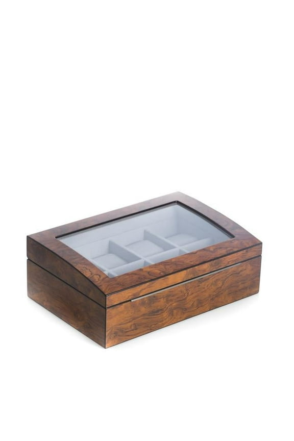 International BB680BRL Lacquered Brown Burl Wood 8 Watch Case with Glass Top