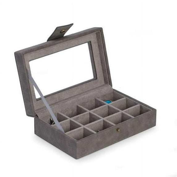 Bey-Berk International BB710GRY 12 Cufflink Storage Case with Soft Velour Lining, Grey
